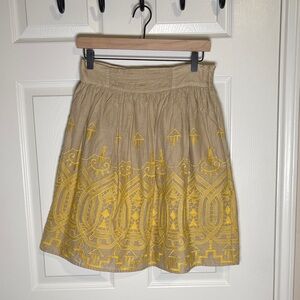 Anthropologie Tiny Embroidered Skirt Midi Skirt Yellow Boho Cottagecore Small